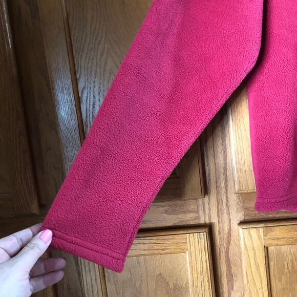 LL Bean Women’s Vintage 1/4 Snap Fleece Pullover Sweater Pockets Pop of Red - S - Picture 8 of 12